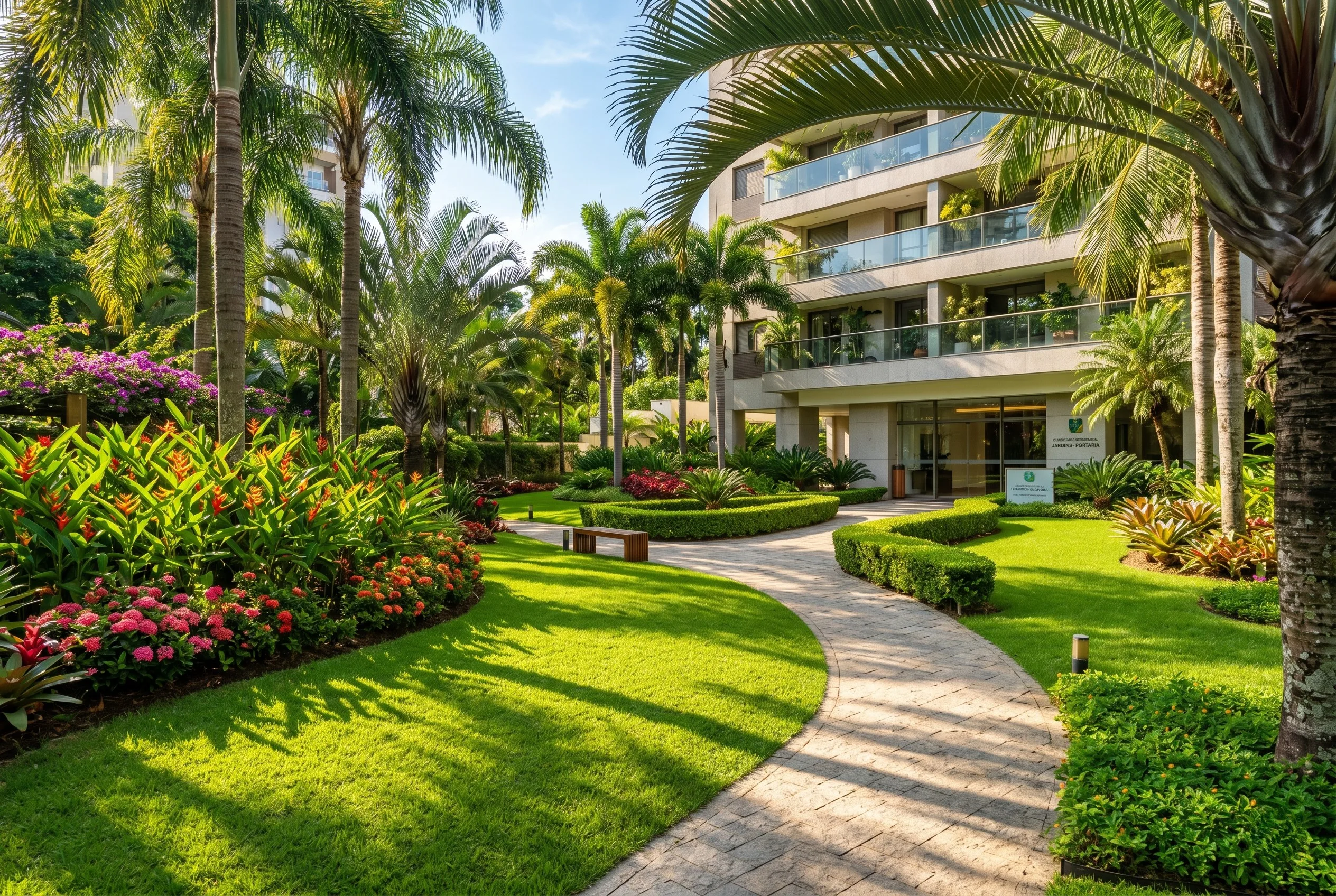 Jardim tropical em condomínio residencial com paisagismo do Grupo RB em Sorocaba